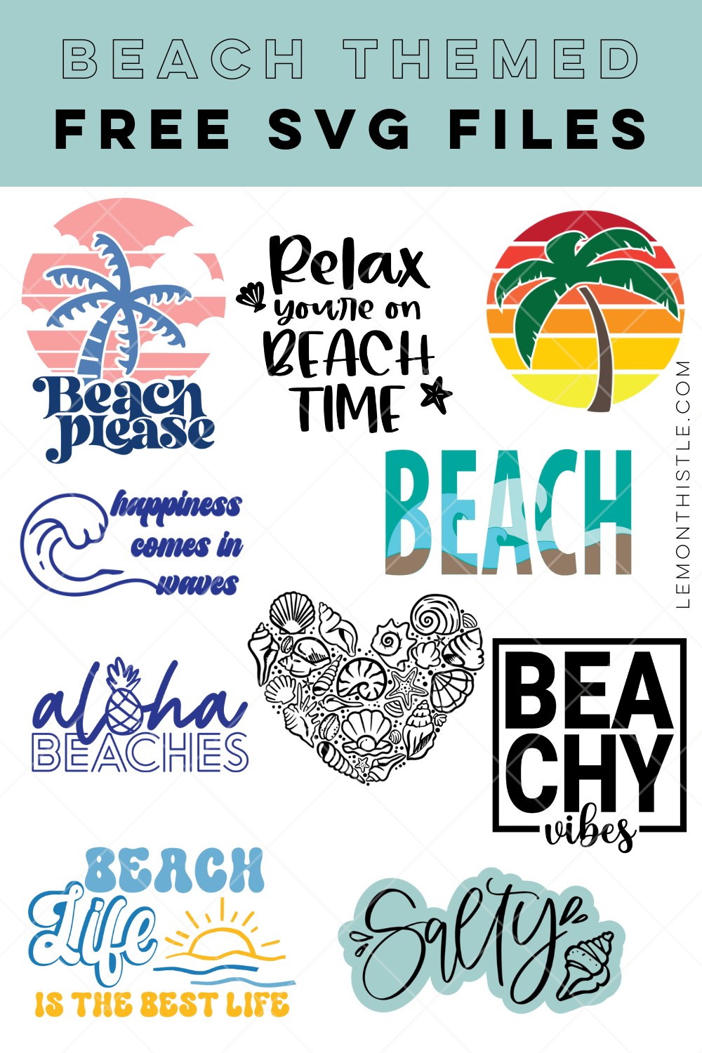 collage of 10 Free beach themed SVG files