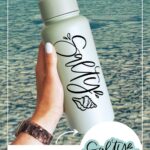 Salty! Hand Lettered SVG File with optional background layer. shown on waterbottle and on tote bag