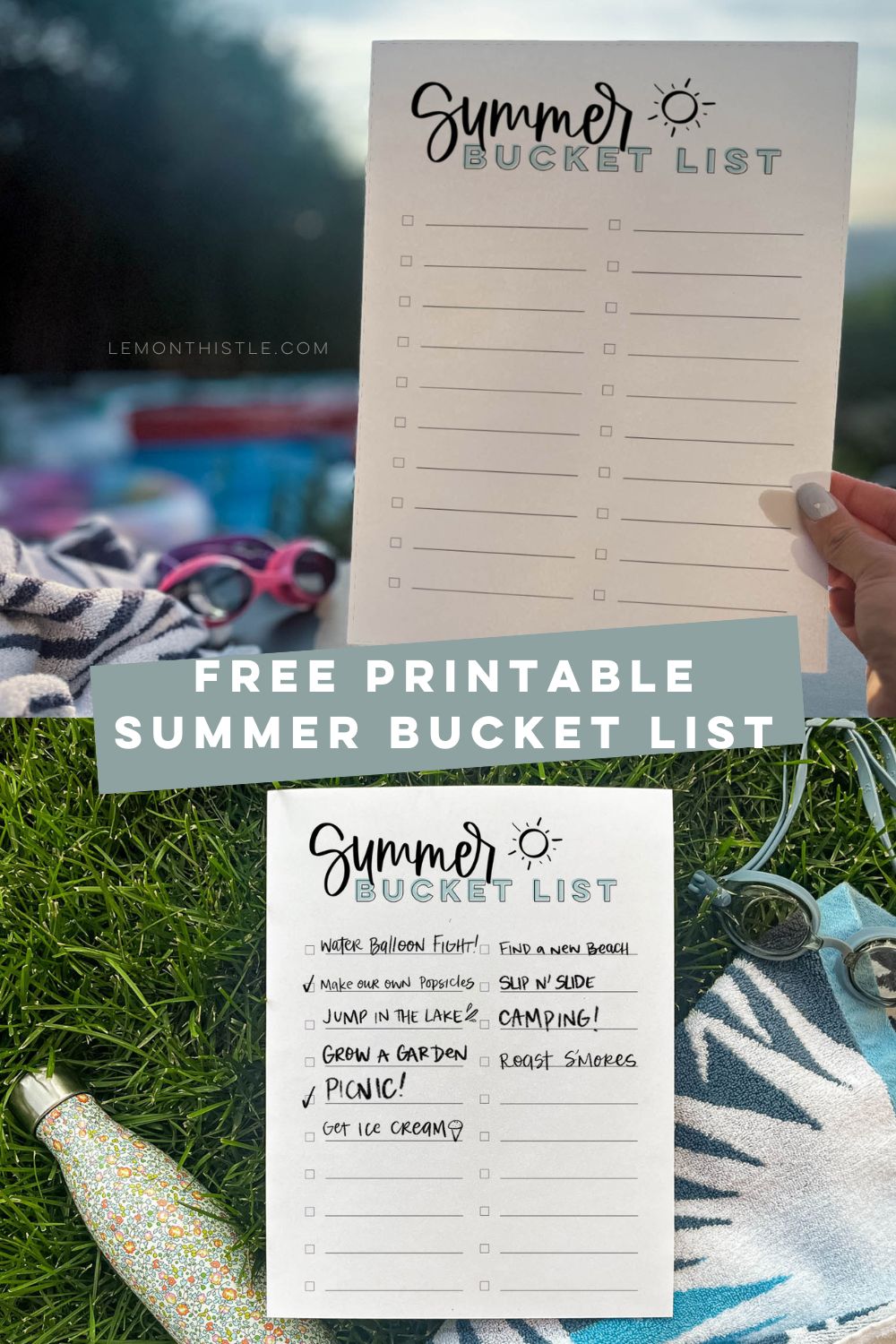 Free printable summer bucket list