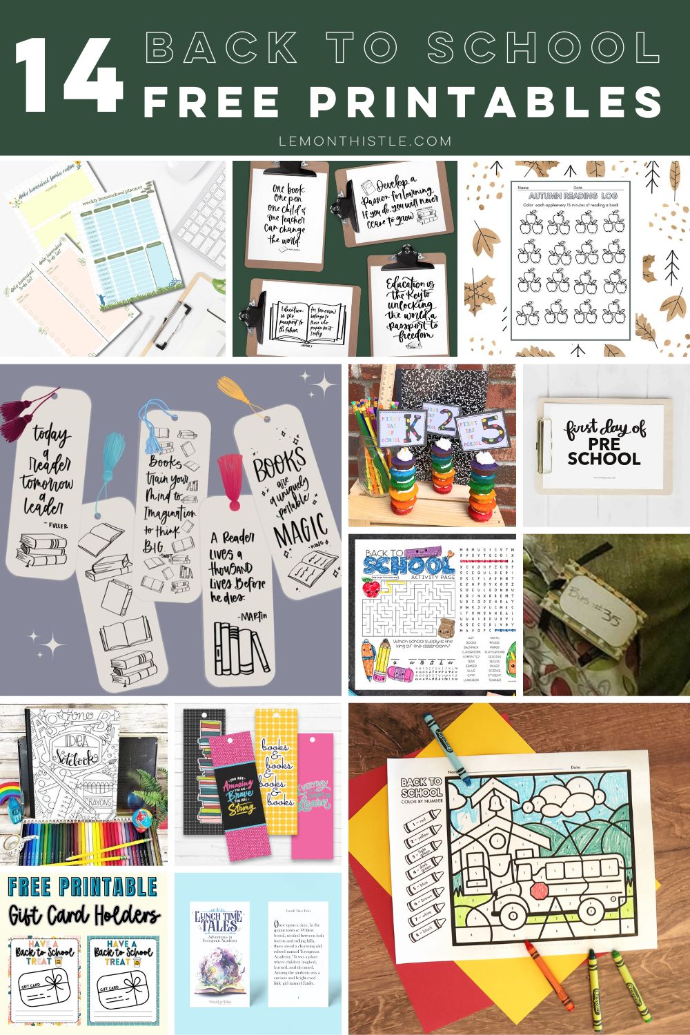 Back to School Free Printables- collage of all printables available with text over