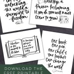 4 Free printable quotes for back to school wall art. all four on a chalkboard background with text overlay