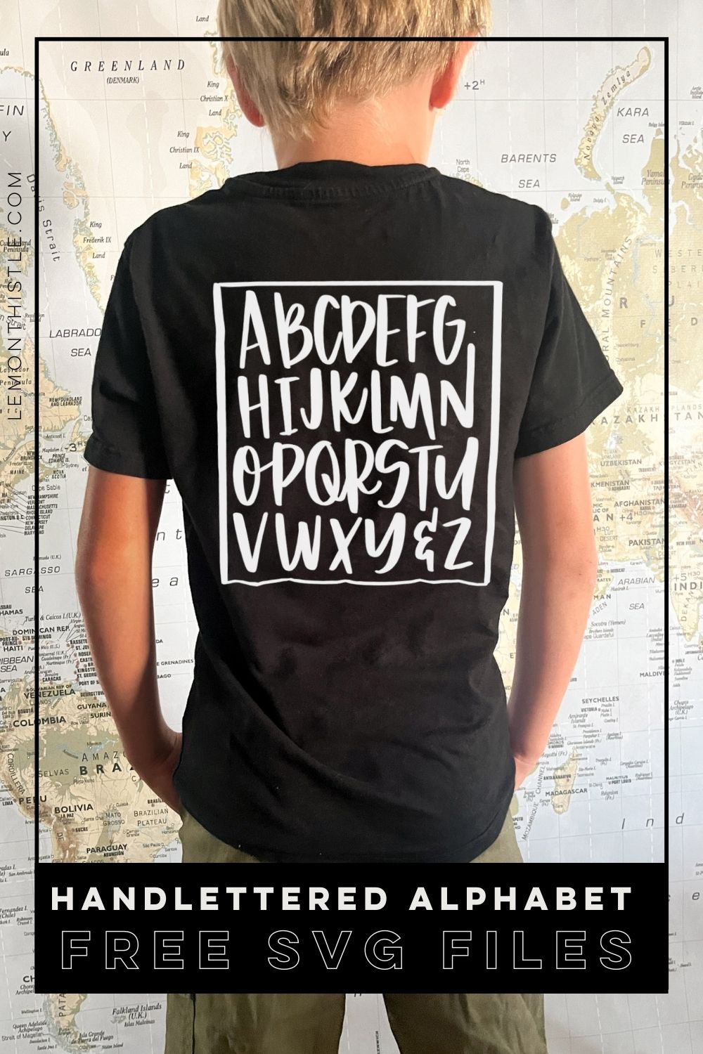 Free alphabet SVG file used on back of black tshirt with white HTV