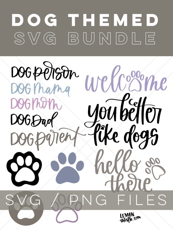 Dog Lover SVG Bundle with text over that reads: SVG/ PNG Files and all designs in the bundle as a collage