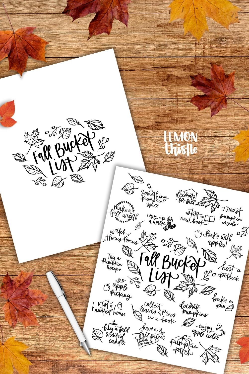 Free Printable Fall bucket lists with ideas - printed version ready to be filled in and one full of fall activity ideas