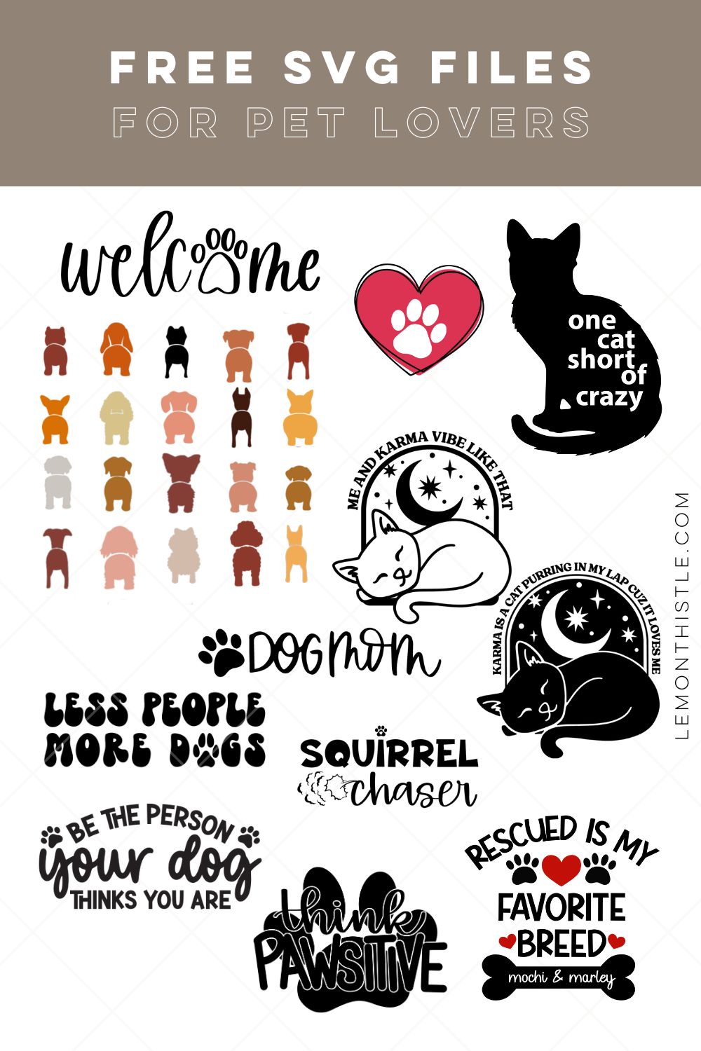 11 Free SVG files with a pet theme - mockup of all 11 files