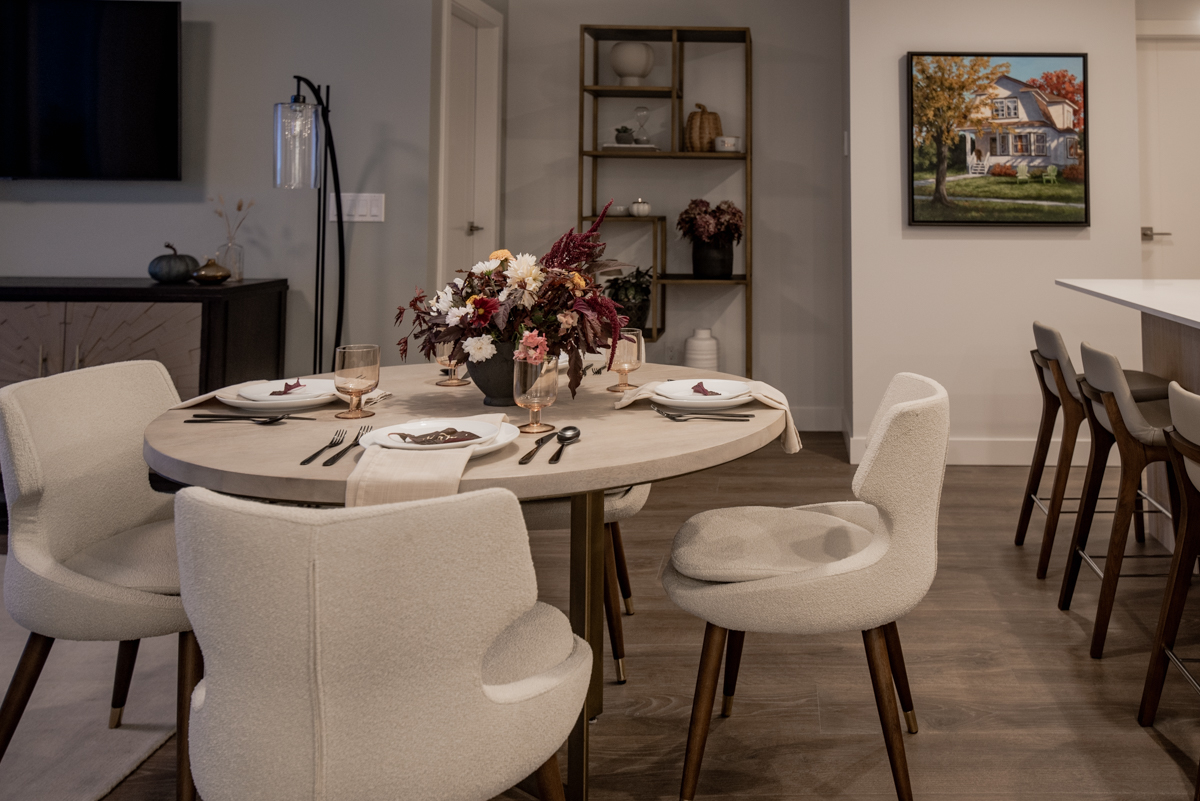 Simple fall table setting on round dining table