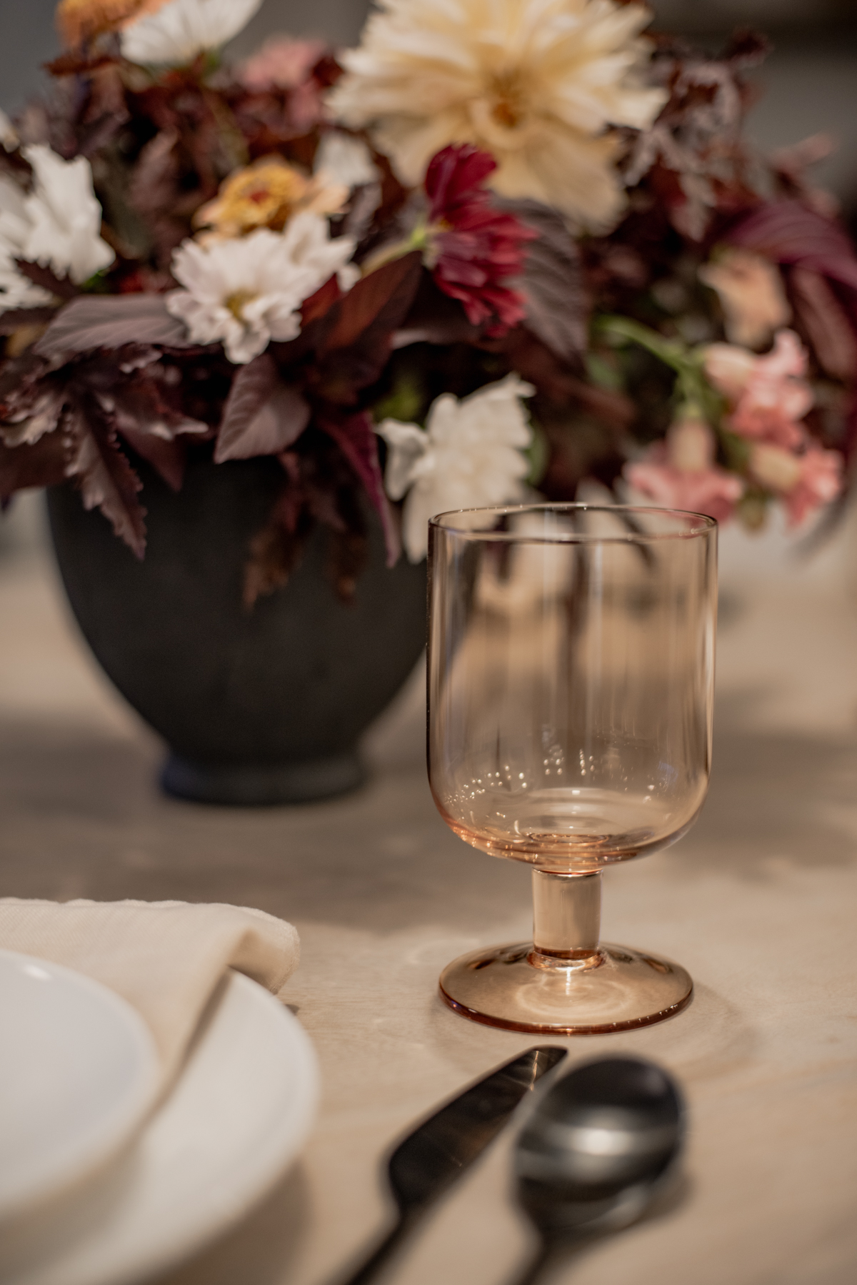 amber glass water goblet