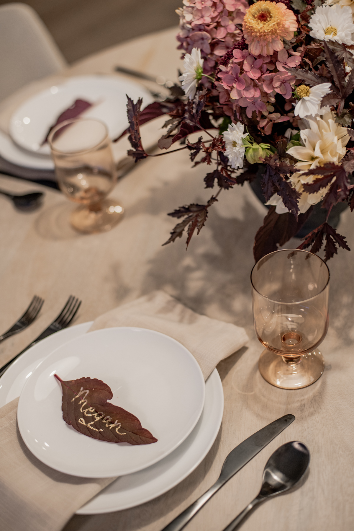 Fall Tablescape with deep autumn foliage