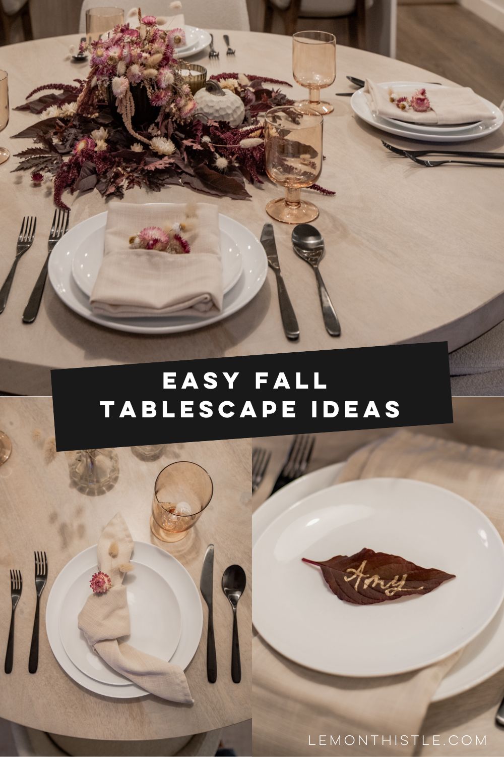 Easy fall tablescape ideas (collage of 3 fall tables)