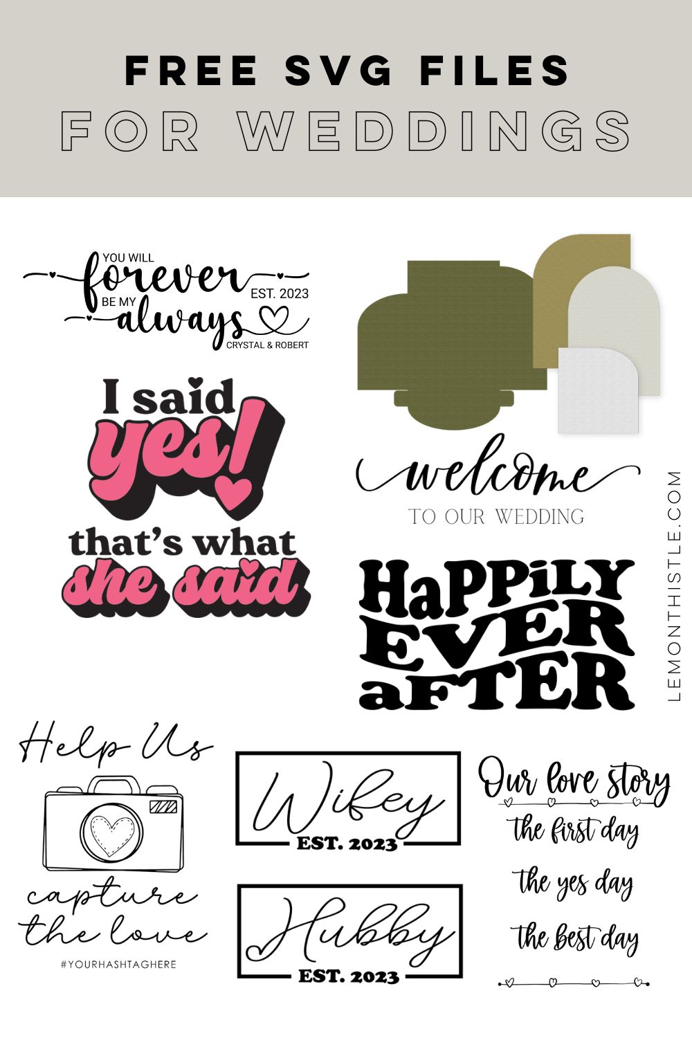 Free wedding SVG files to download (collage of SVGs)