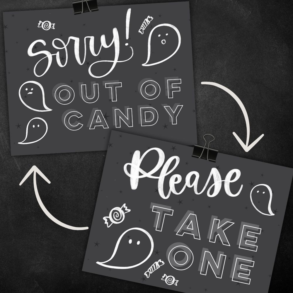 Free printable halloween candy signs: sorry out of candy / please take one