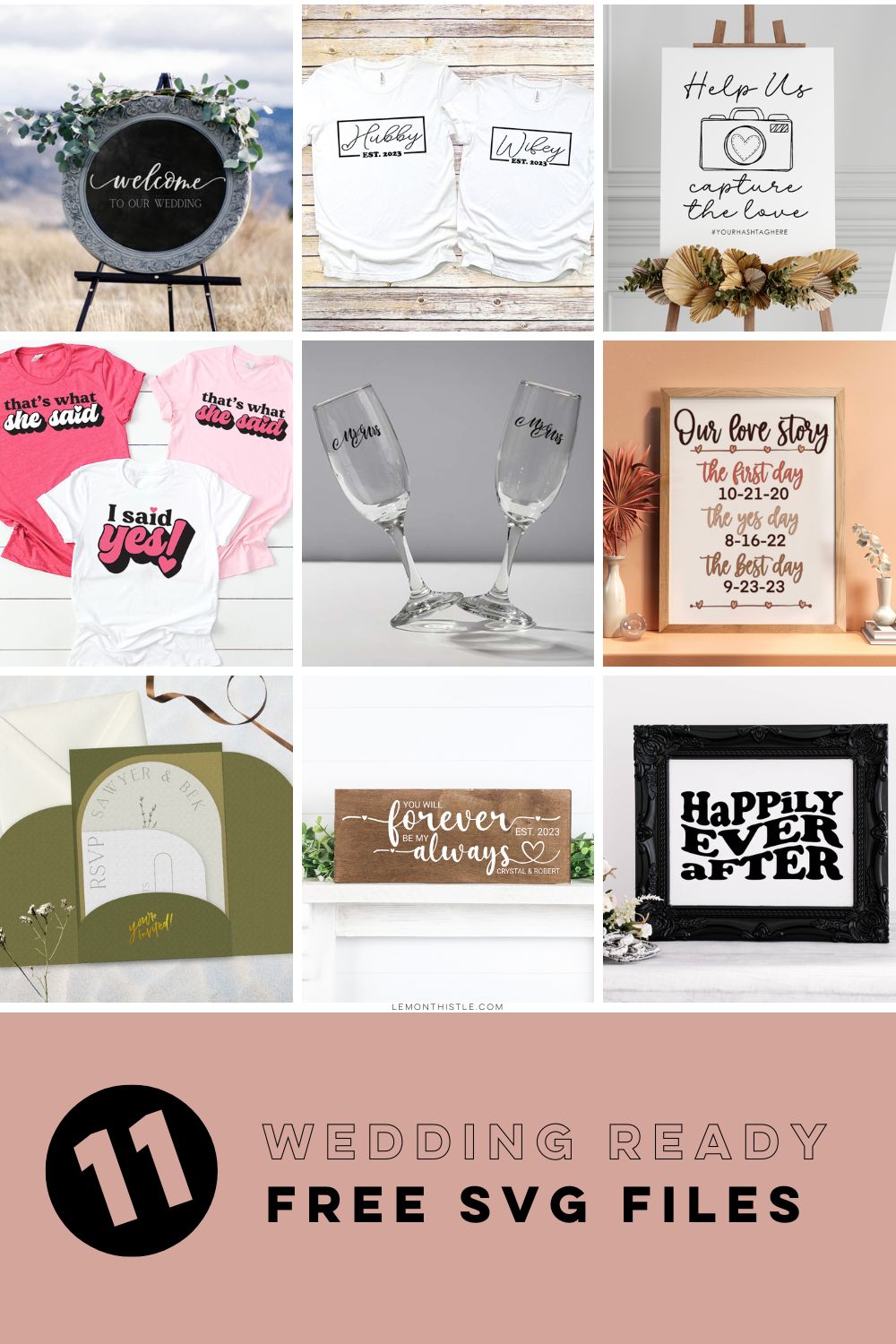 Free wedding SVG files to download (collage of projects)