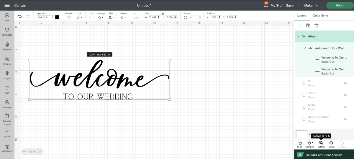 welcome to our wedding svg file uploaded to cricut design space (free file)