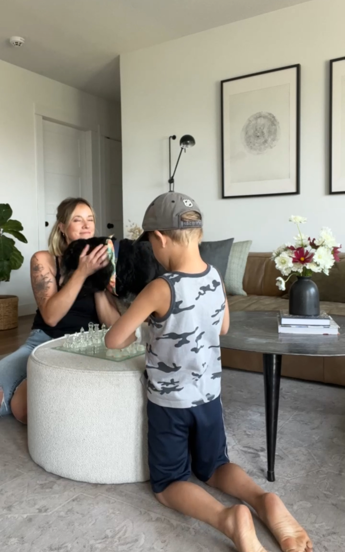 living room being used by family