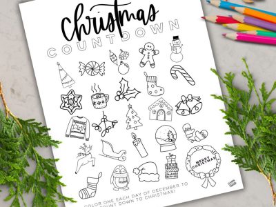 free printable countdown to christmas with illustrations to color each day
