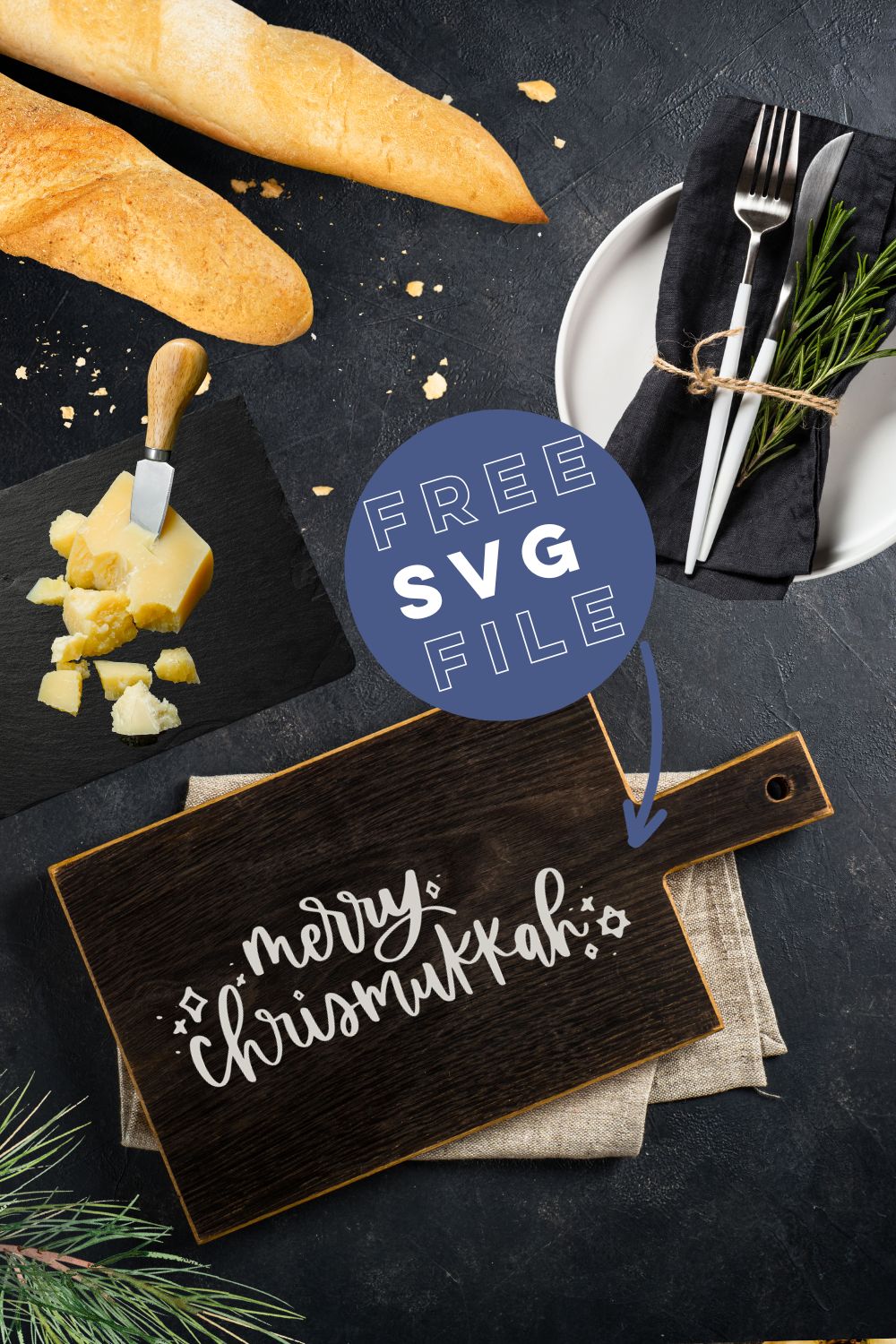 Free Chrismukkah SVG file shown on wooden serving board