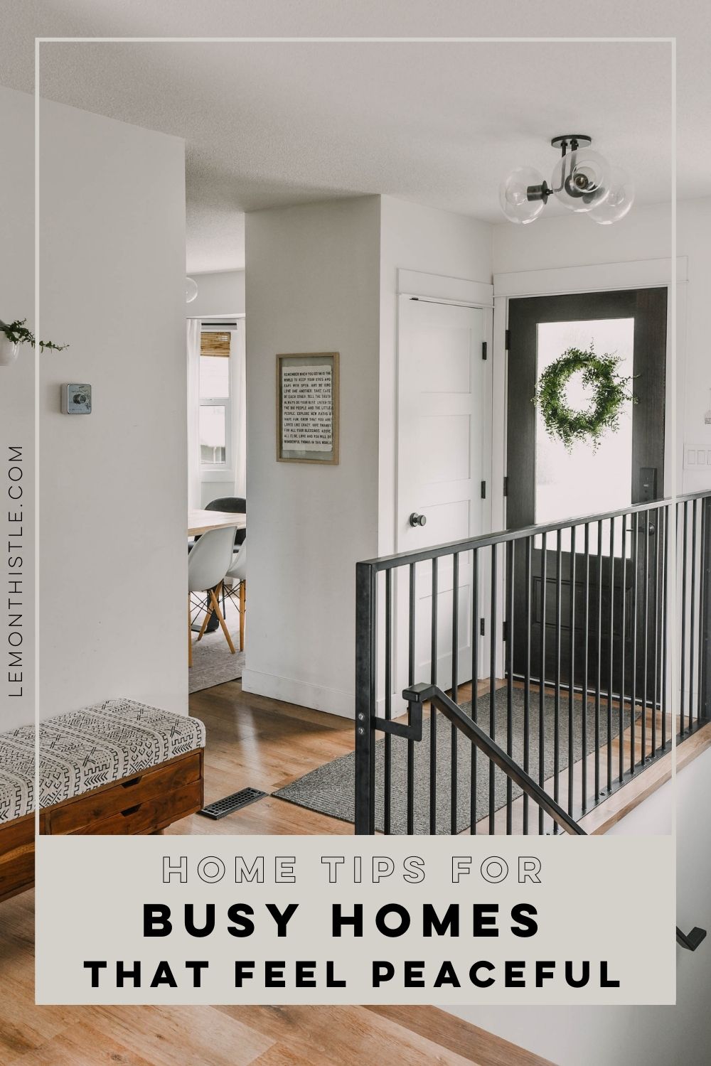 home hacks for a more peaceful home. image of a tidy entryway