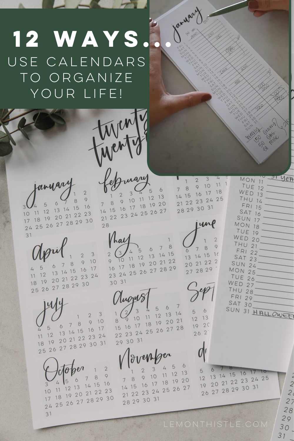 12 ideas to use calendars to organize your life (images of calendars in use)