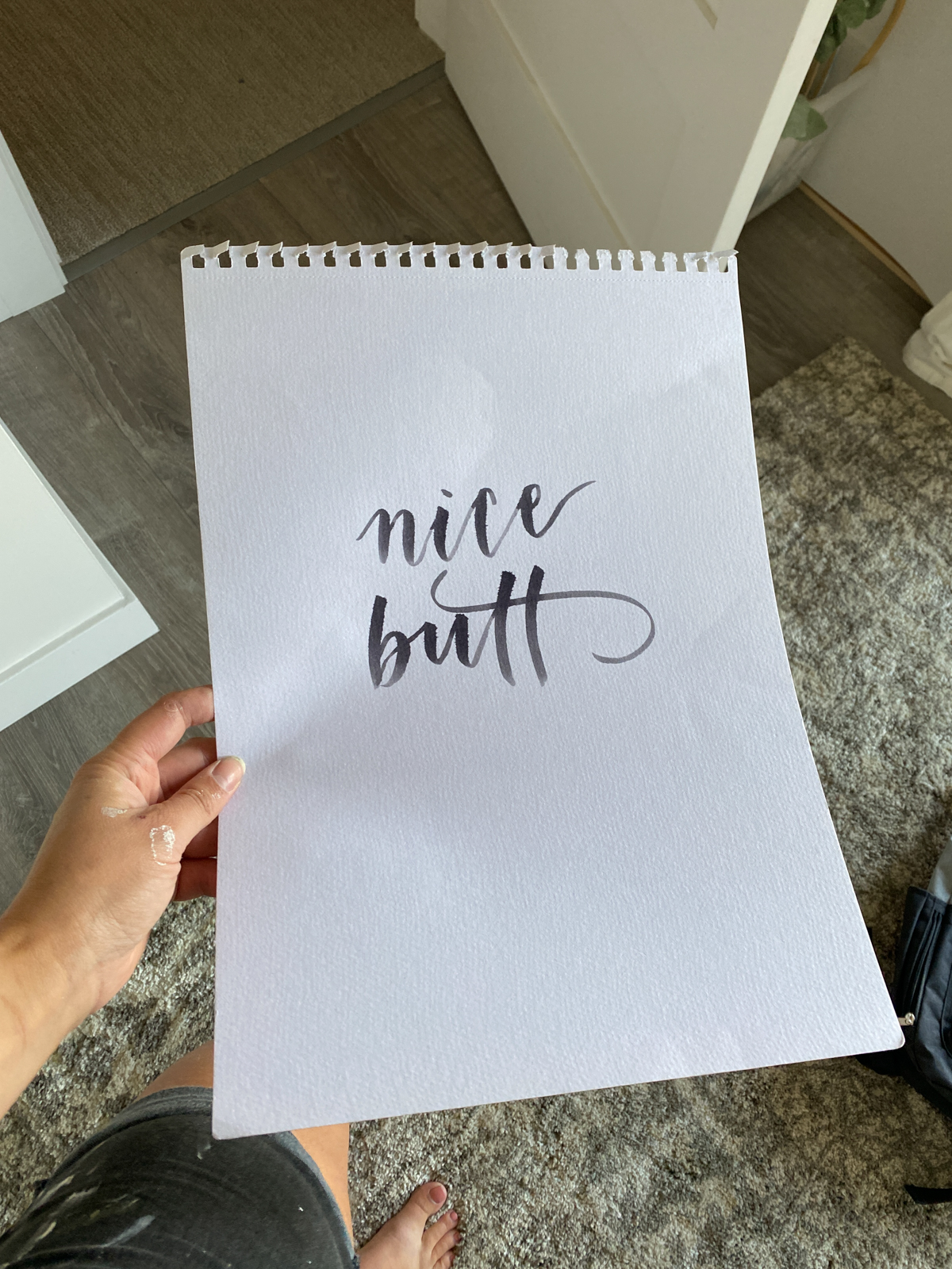 DIY bathroom decor ideas, hand lettered 'nice butt' art