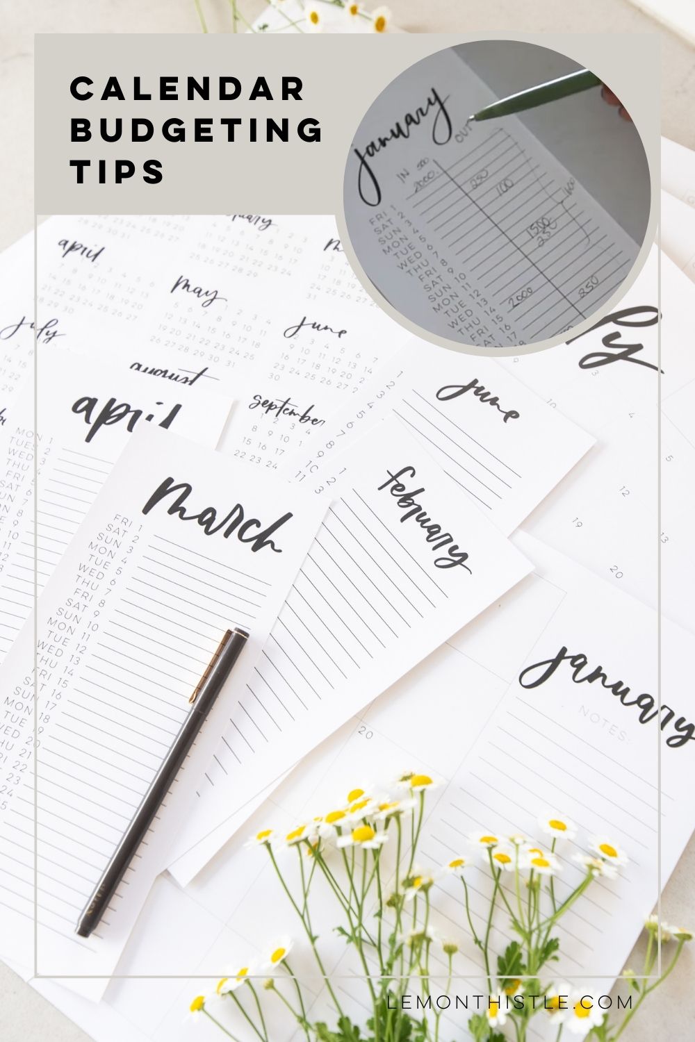 budgeting with a calendar tips- image of calendars being used for budget