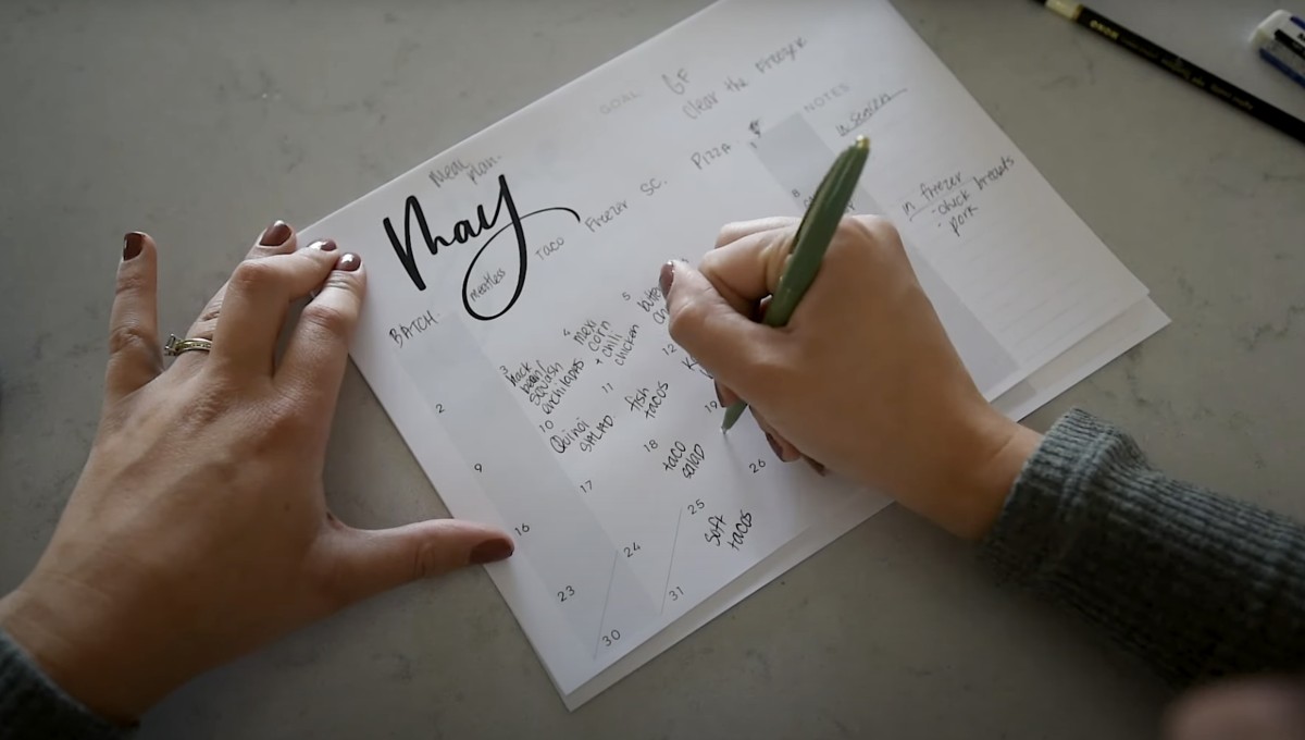 image of may calendar being used as a meal planner, click through for a full tutorial