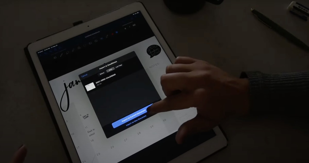 how to import a printable calendar template to goodnotes to use digitally