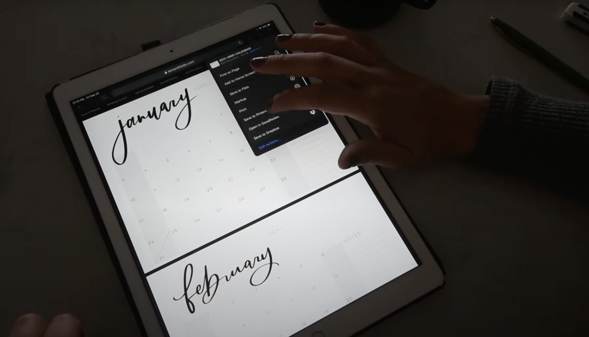 how to import printable calendars to a notes app
