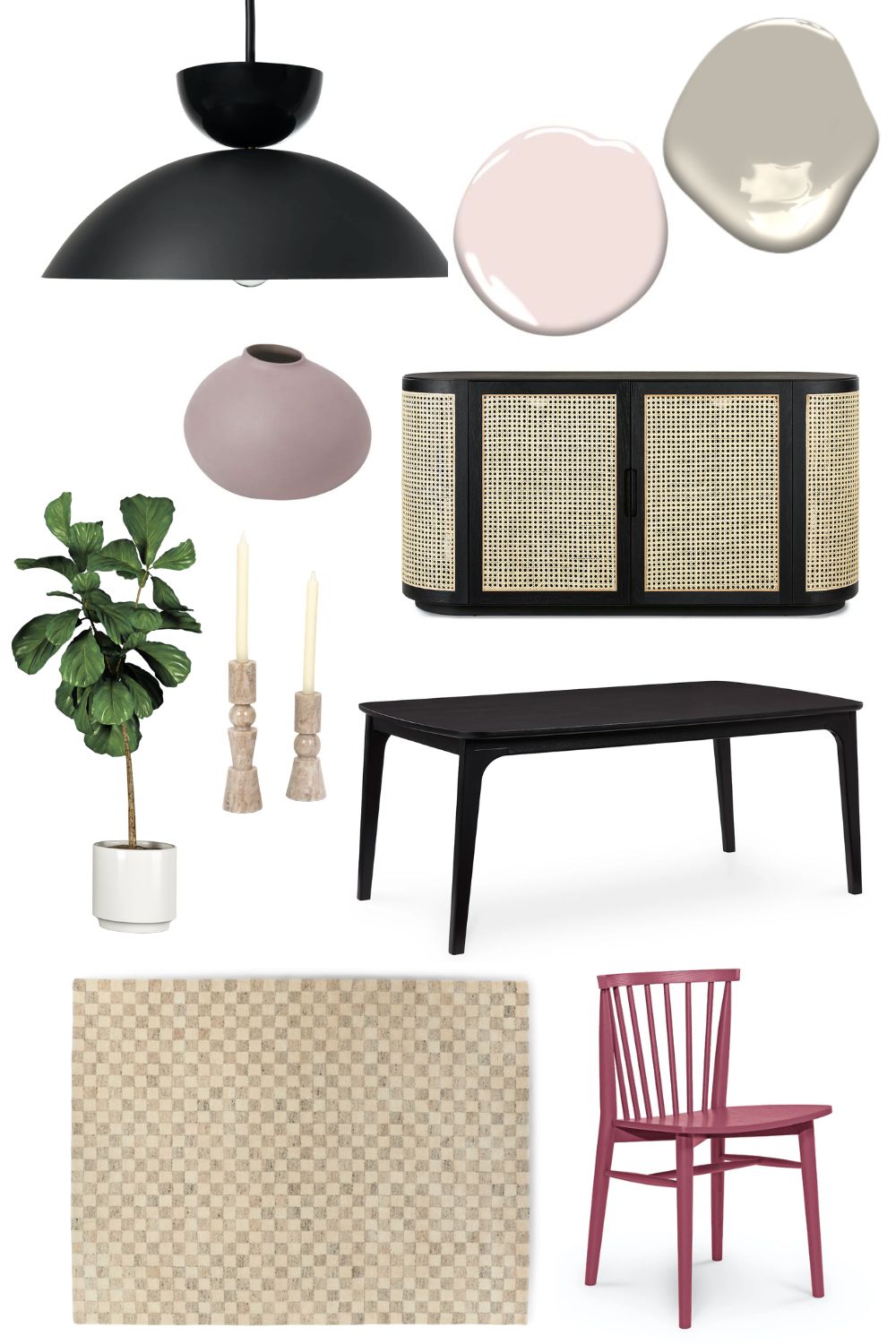 dining room design board using images with white backgrounds to avoid using costly software