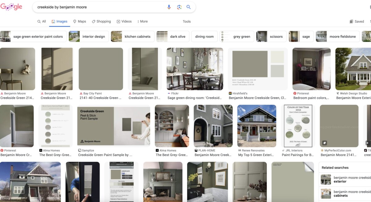 image shows how to find a paint color re google for design boards by searching for a particular color (screenshot)