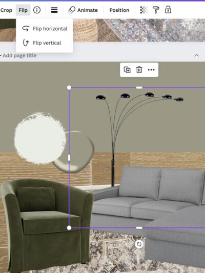 screenshot: image shows how to flip images in canva to make them more realistic in design boards