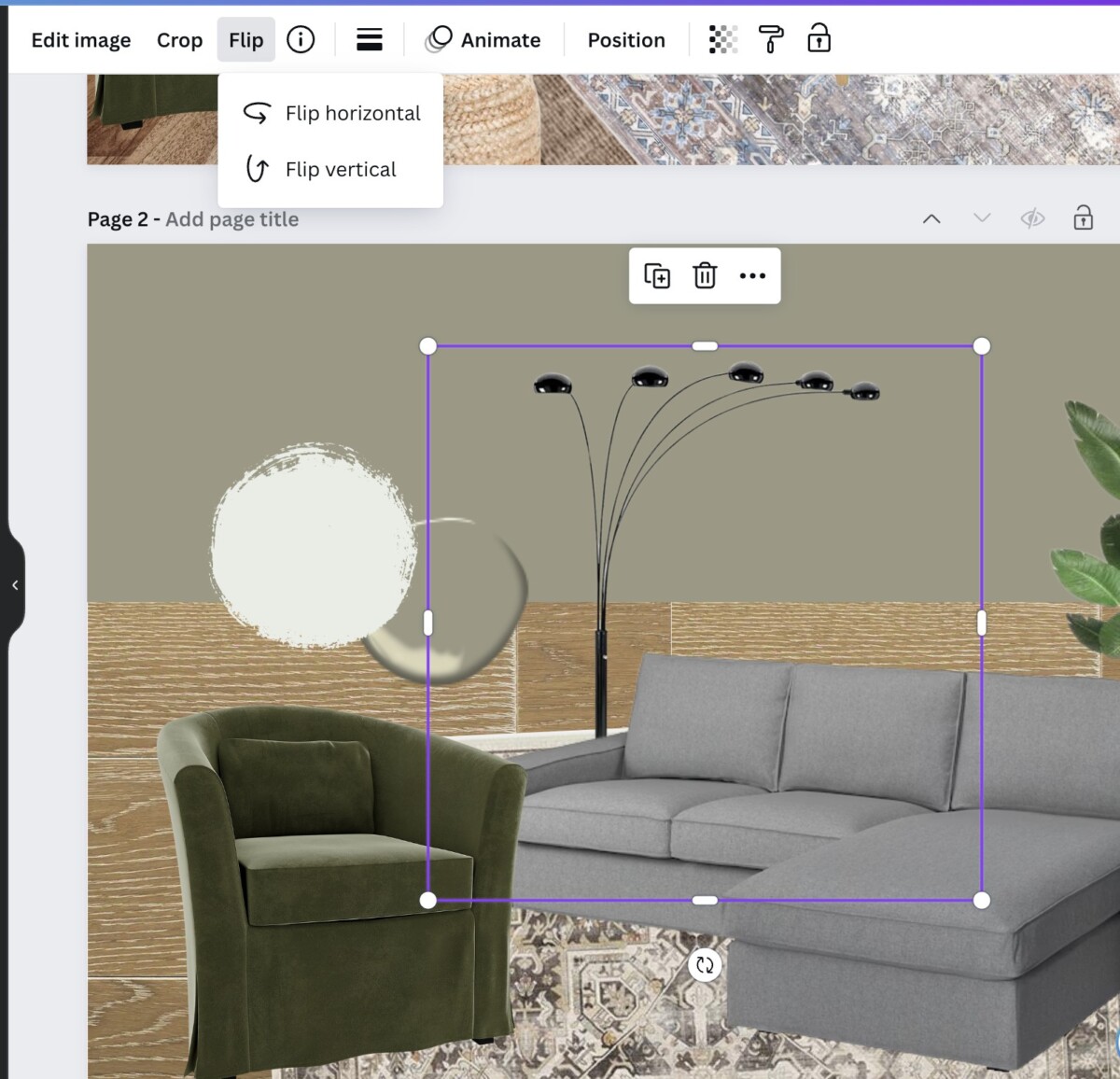 screenshot: image shows how to flip images in canva to make them more realistic in design boards