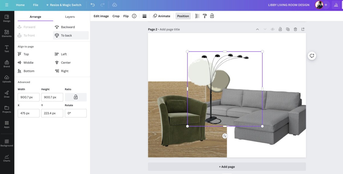 screenshot: image shows how to layer images to make a design board for home makeovers in canva