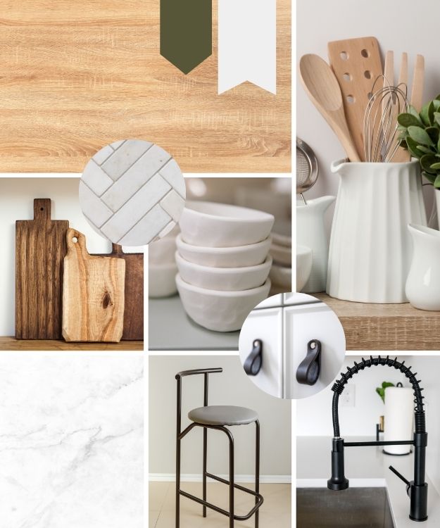 kitchen design board white and light wood with black hardware