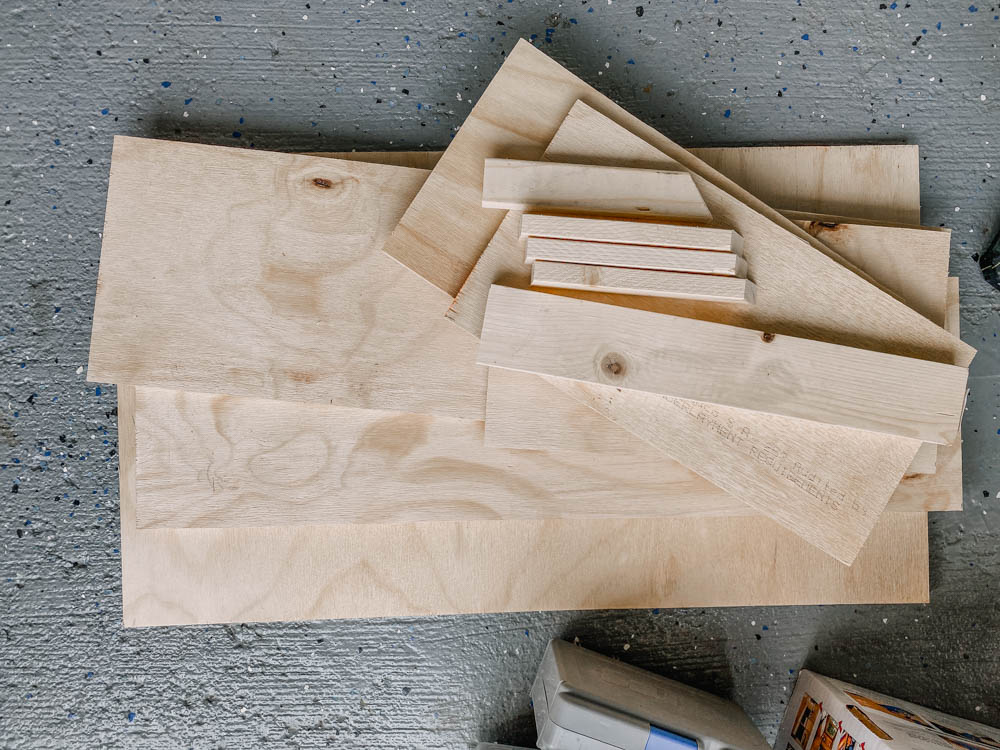image of stack of wood and plywood pieces for a DIY project