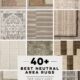text reads: 40+ best neutral area rugs for your cozy modern home decor image is a collage of neutral area rugs from the blog post